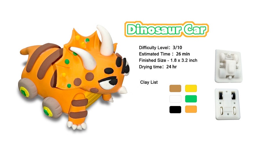 Dinosaur Car CoolorCat Air Dry Clay Step by Step Tutorial